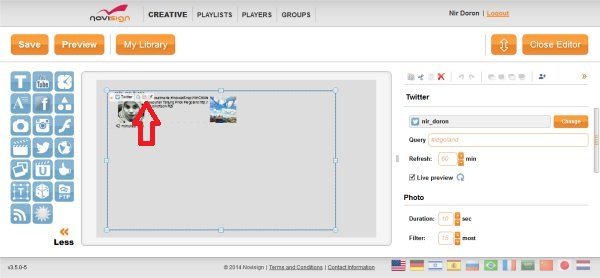 Digital signage Twitter widget editor