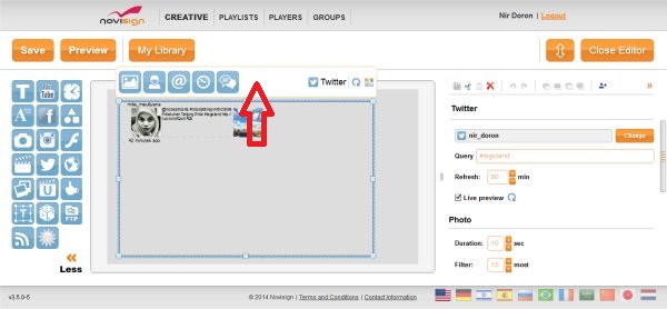 Digital signage Twitter widget editor