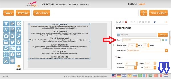 Digital signage Twitter widget scrolling