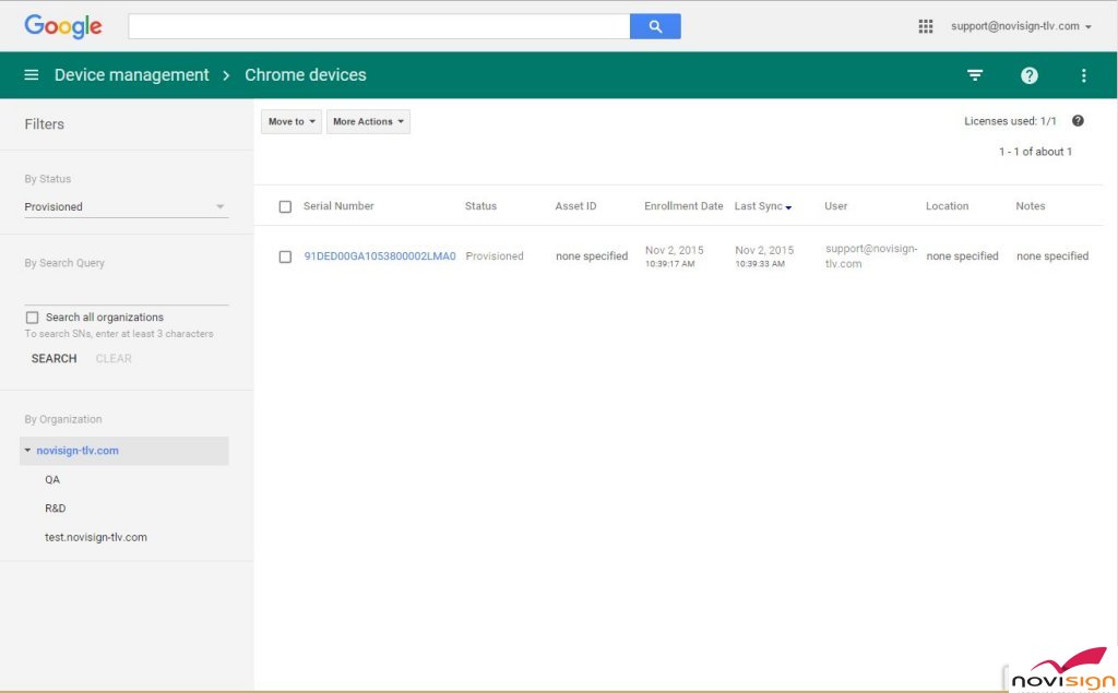 Google Device Management - Provisioned device