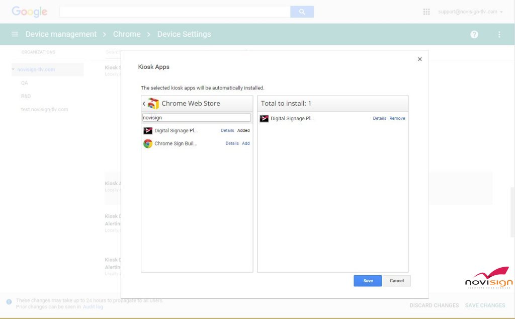 Google Device Management - Kiosk app selection