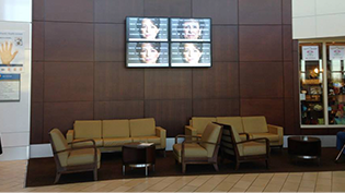 Video wall signage in a lobby