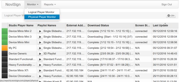 Physical Player Monitor - digital signage reports