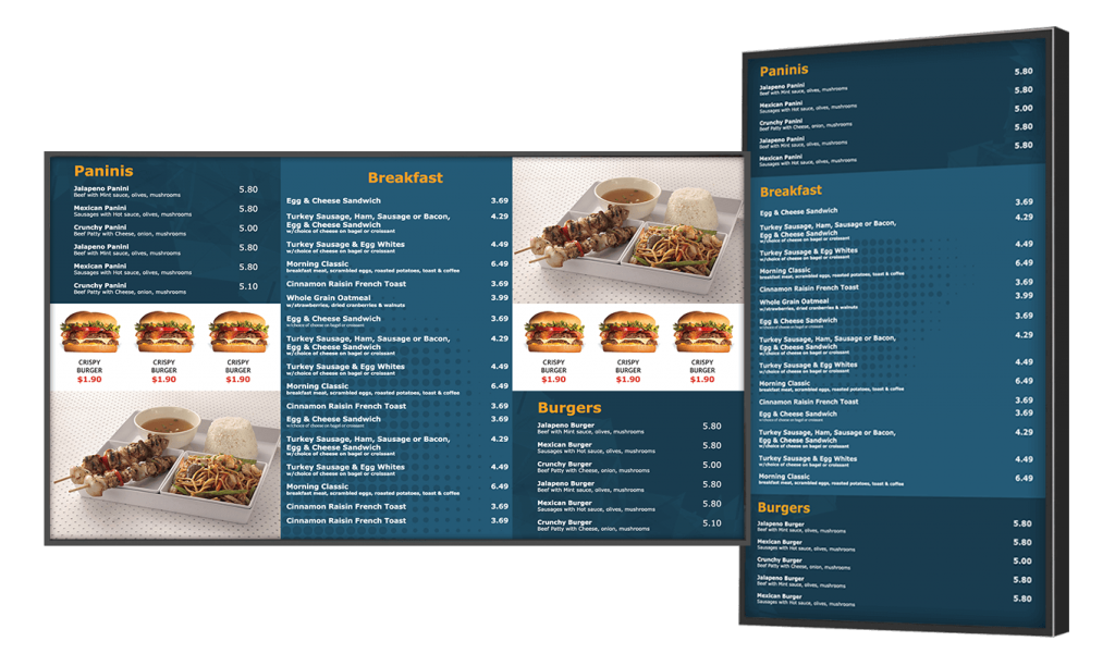 Fast casual restaurant menu