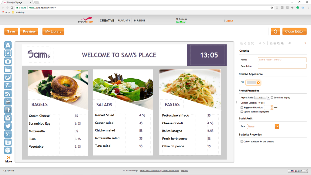 Digital menu board software