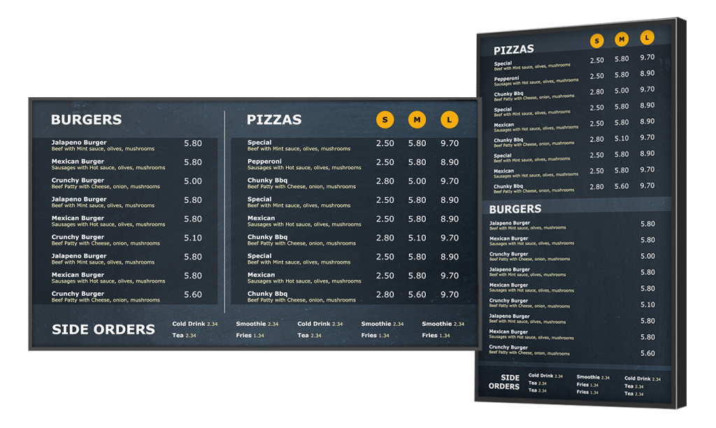 Pizza shop menu board