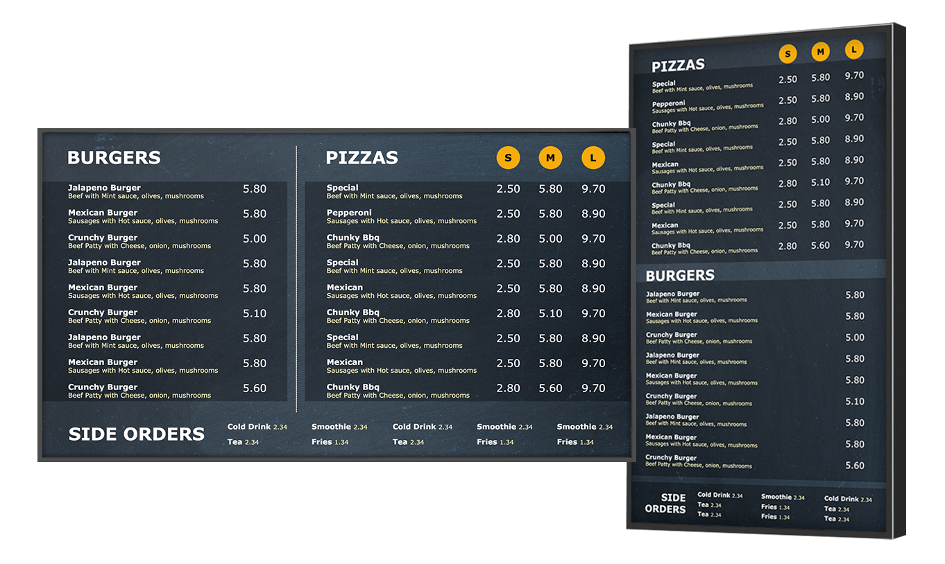 Pizza shop menu board