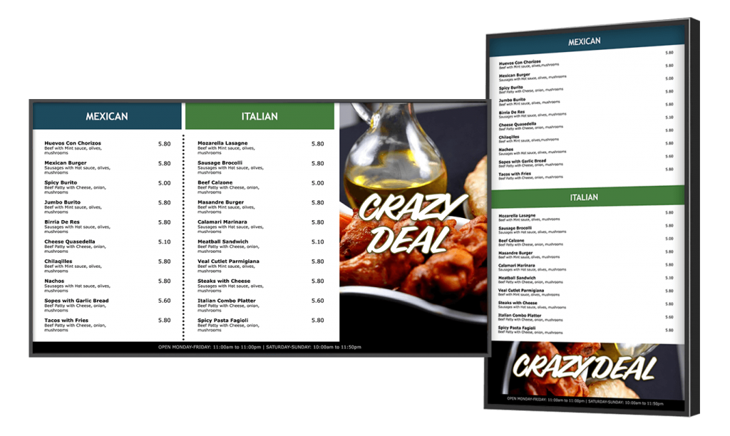 Pizza digital menu board