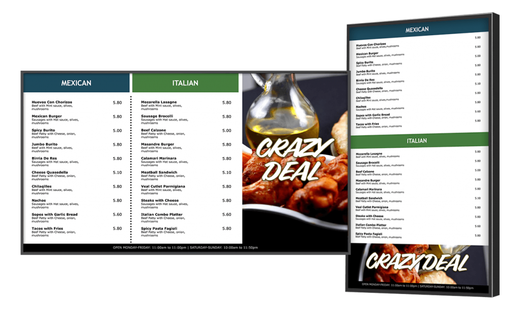 Digital Signage Players for Digital Restaurant Take Out Menu Free Software 