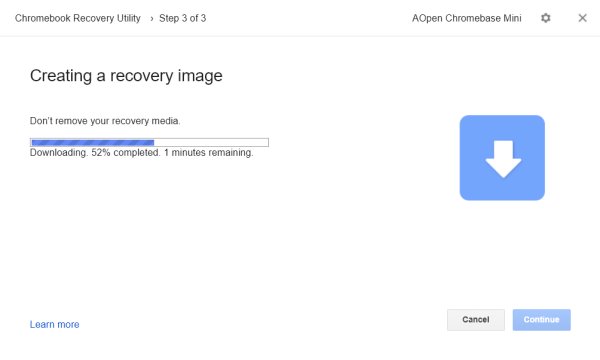 Chromebook Recovery Utility creating image