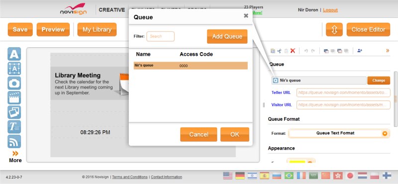 Virtual queue widget for digital signage