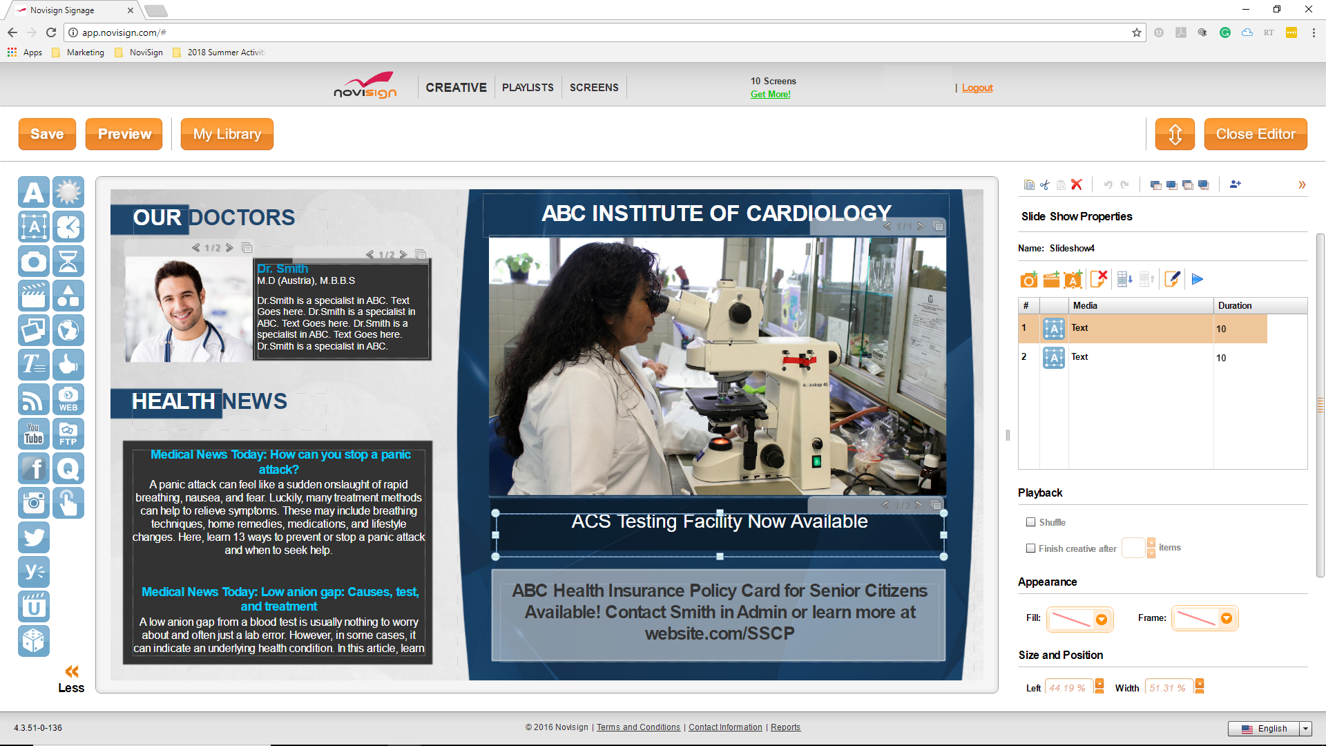 Drag-and-drop widgets for digital signage