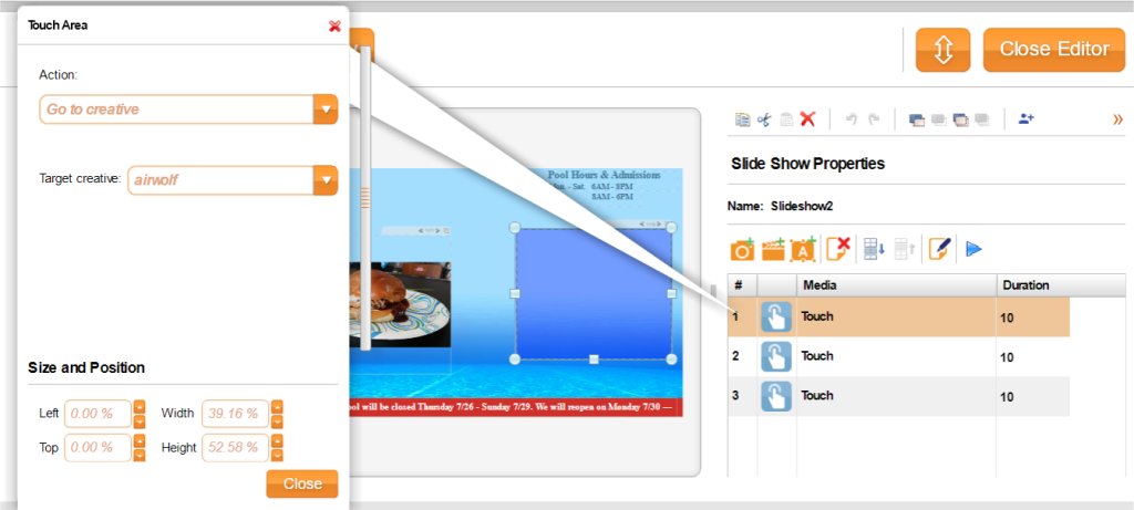 Subordinated slideshow widgets with touch