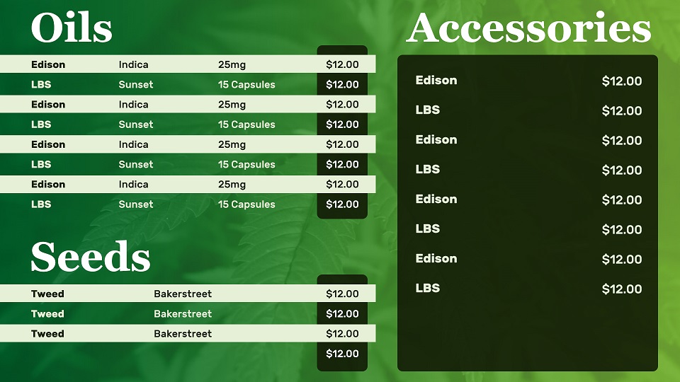 marijuana digital menu boards