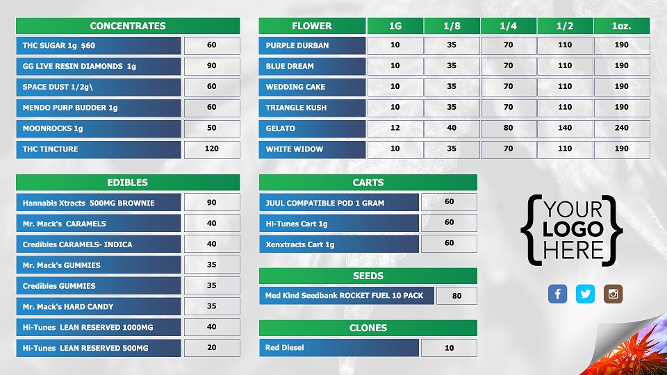 dispensary menu boards