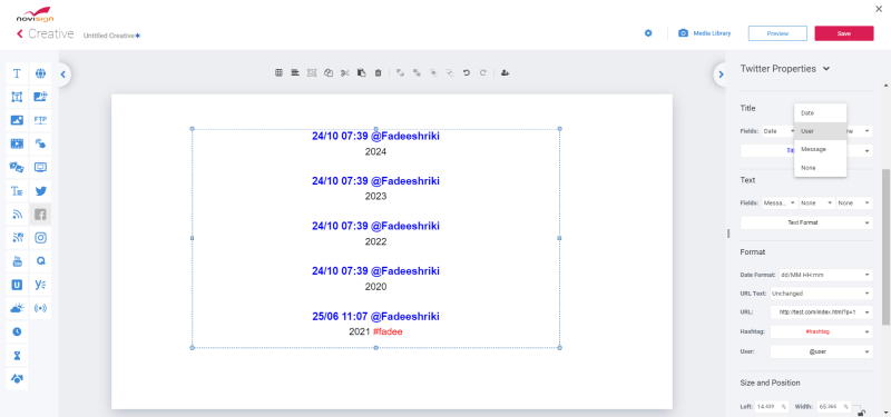 Digital signage Twitter formatting