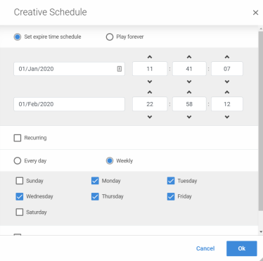 Schedule by days and dates