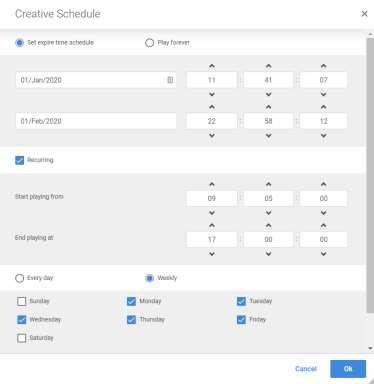 Schedule by days and time and dates