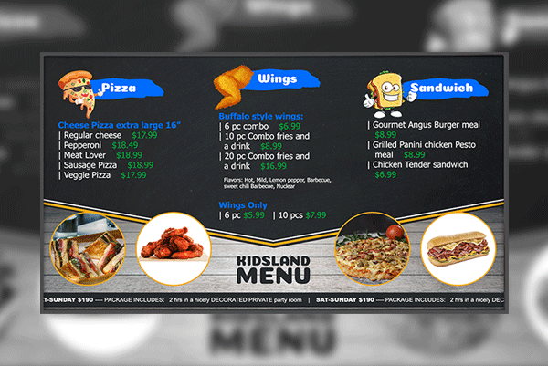 Kids Menu Digital Menu Boards