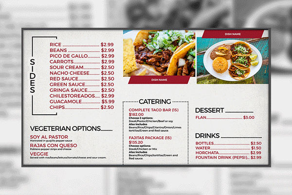 Digital menu display