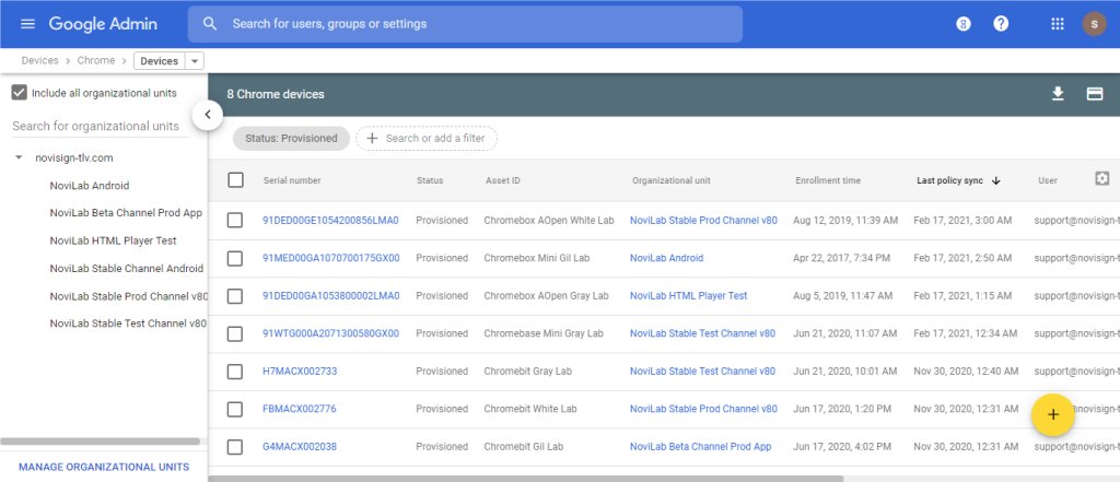 Chrome devices in Google Console