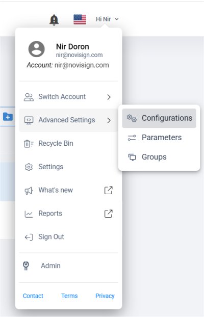 Configurations menu