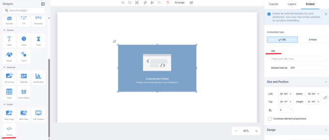 Embed widget URL