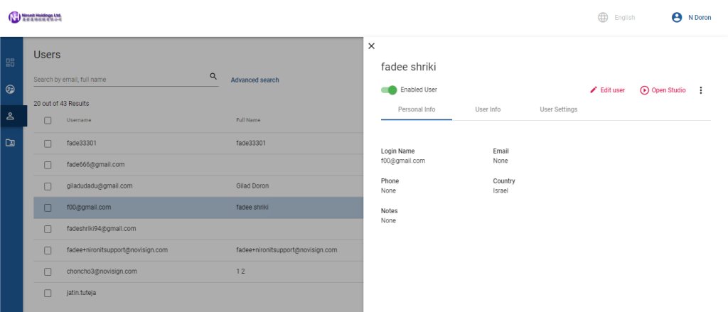 Users user record