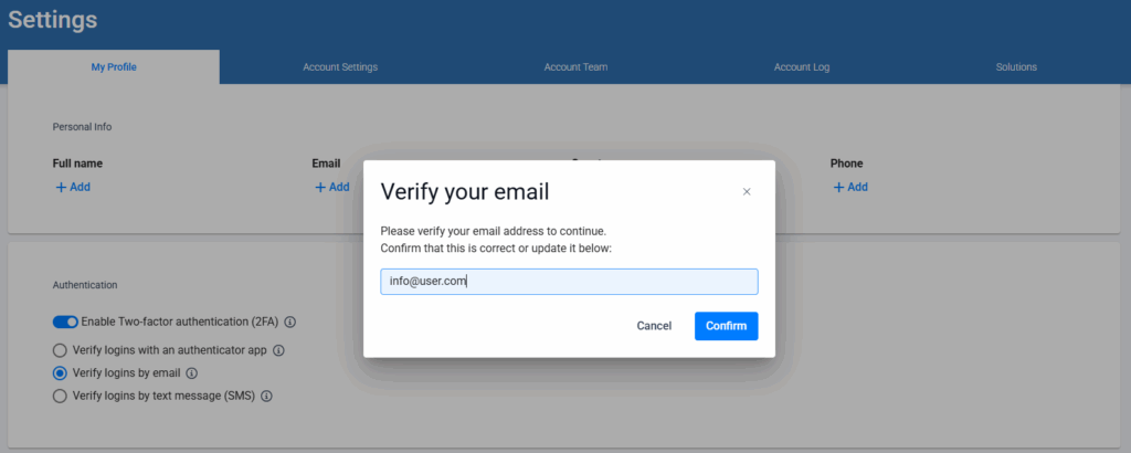 email verification 2FA