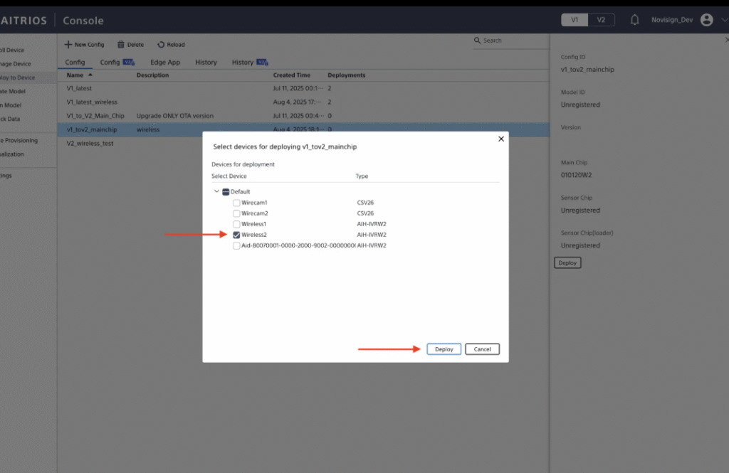 Deploy from v1 to v2