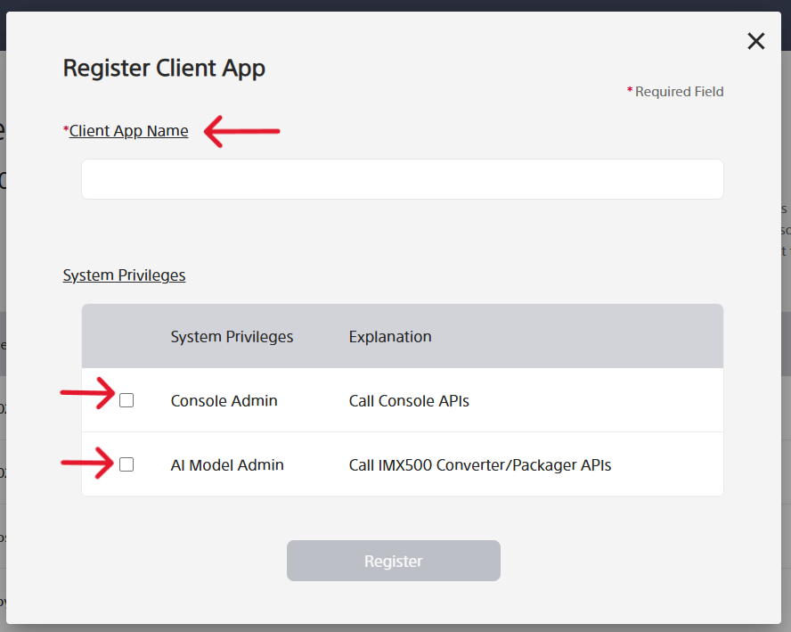 Register client app