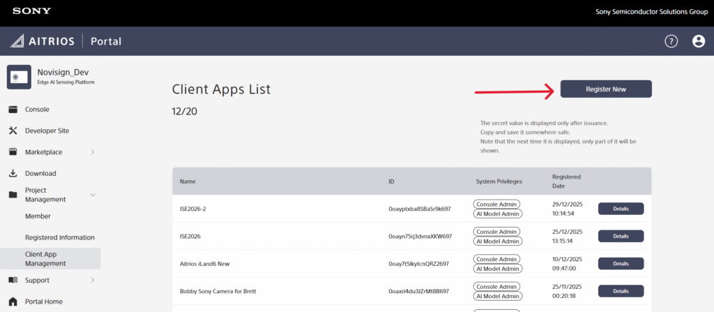 Register new atrios project
