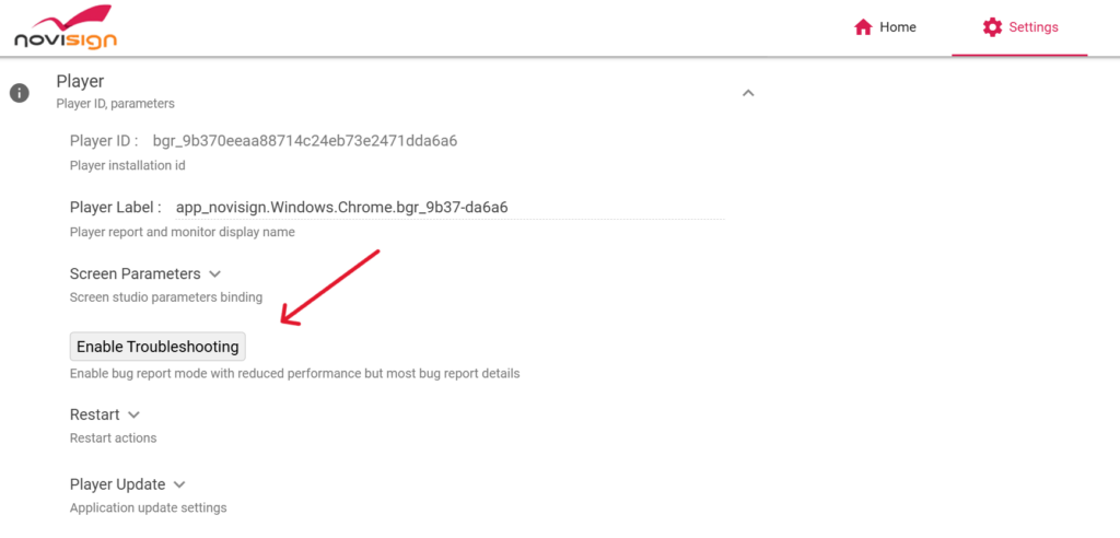 Enable troubleshooting